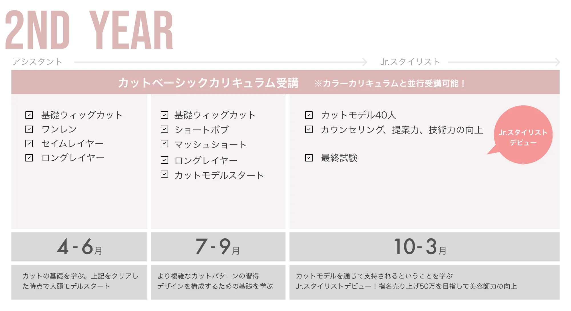 2年目　カットカリキュラム受講　※カラーカリキュラムと並行受講可能
