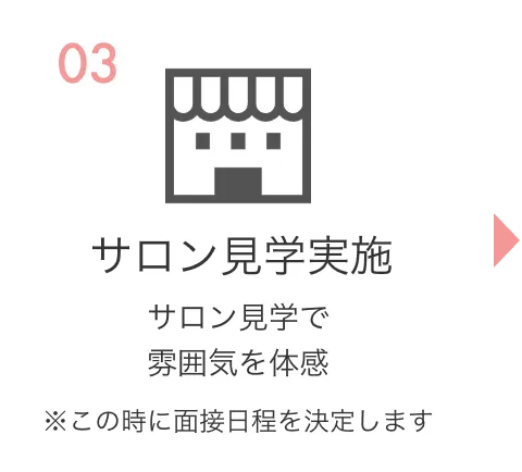 03サロン見学実施。サロン見学で雰囲気を体感。※この時に面接日程を決定します